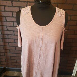 Hyku Mixed Media Cold Shoulder Top - Size Small.